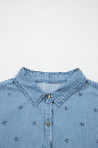 Star Denim Double Chest Pocket Short Sleeve Shirt