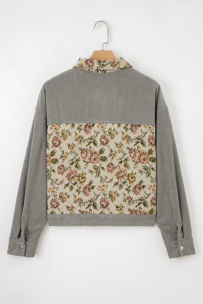 Floral Patchwork Ribbed Corduroy Shirt Jacket