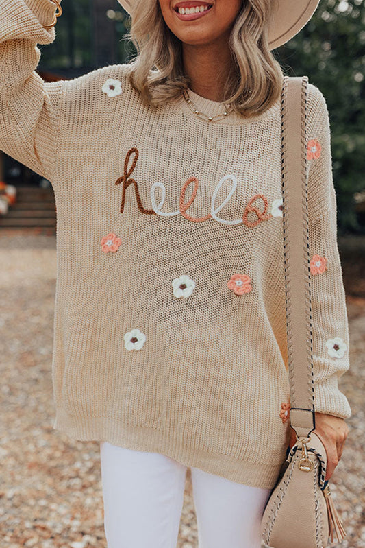 Hello Floral Embroidered Crewneck Sweater