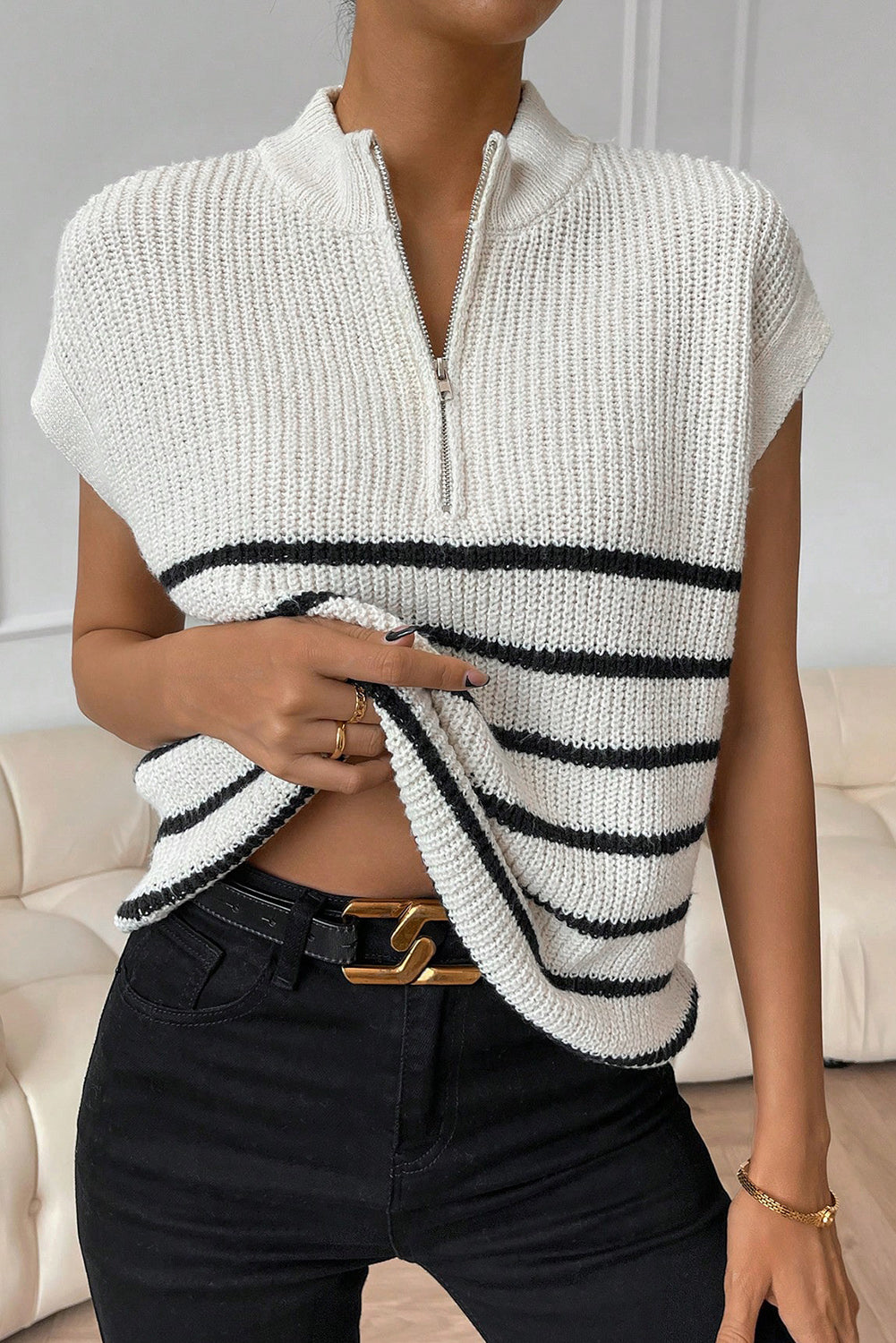 Stripe Half Zip Sweater T-Shirt