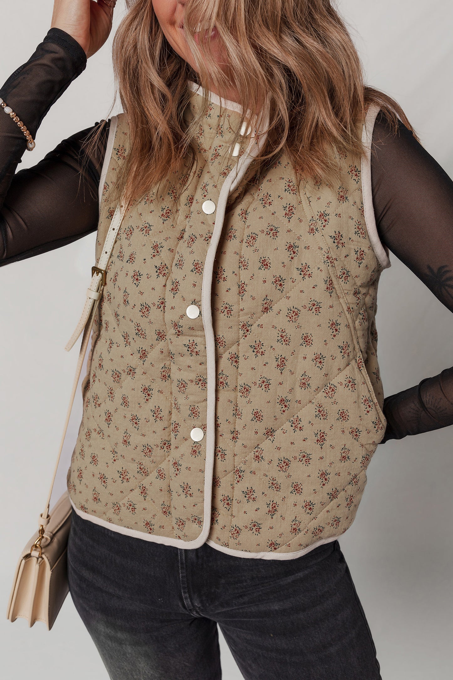 Floral Quilted Button Front Vest
