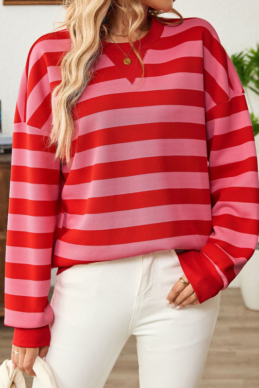 Stripe Long Sleeve Drop Shoulder Top