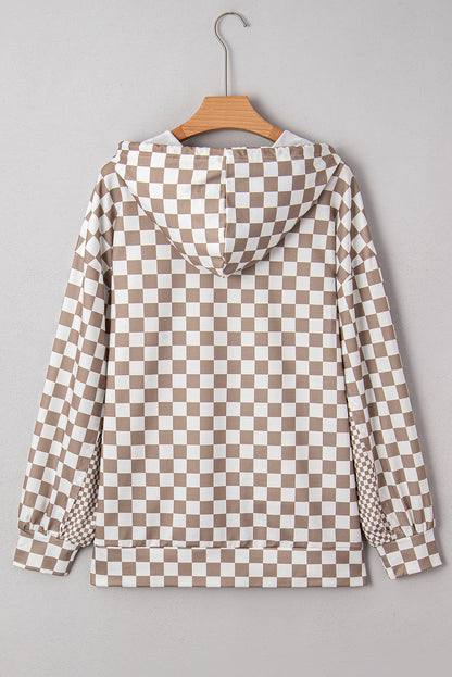 Checker Patchwork Tie Neck Oversized Hoodie