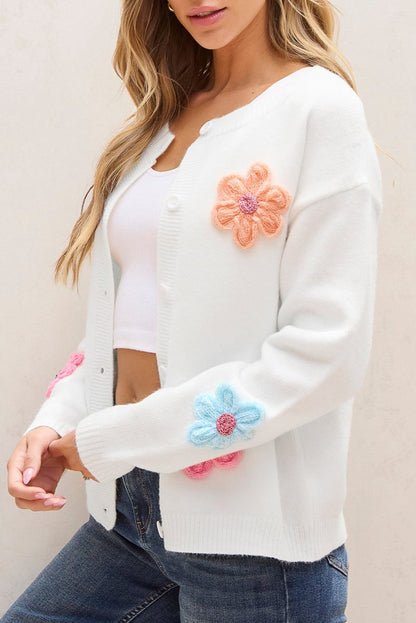 Floral Knit Button Up Cardigan