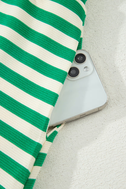 Stripe Textured Zip Collar Top & Skort Set