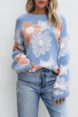 Floral Knit Drop Shoulder Sweater