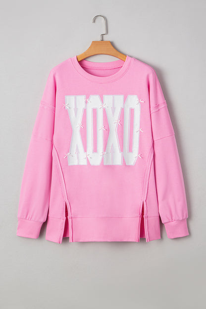 Valentine XOXO Sequin Bow Exposed Seam Sweatshirt