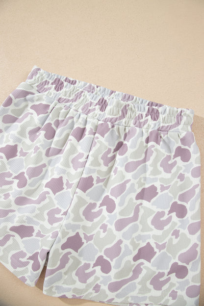 Camo Waffle Knit Long Sleeve Top & Shorts Set