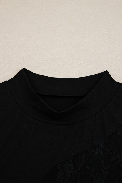 Plus Size Lace Patchwork Cutout Long Sleeve Top