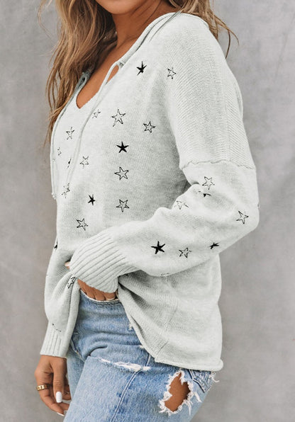 Stars Embroidery Lightweight Knit Sweater