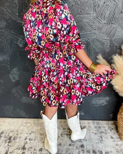 Floral Ruffle 3/4 Sleeve Dress