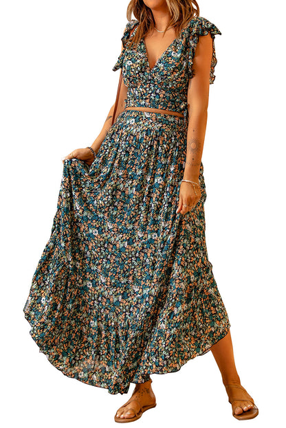 Floral Crop Top and Maxi Skirt Set