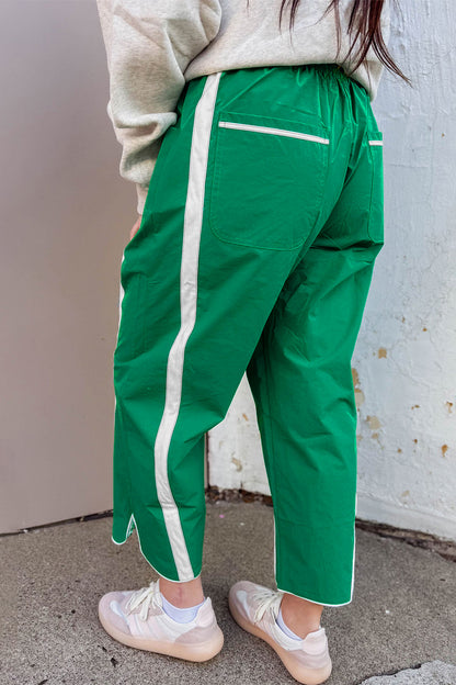 Stripe Smocked Waist Drawstring Cropped Pants