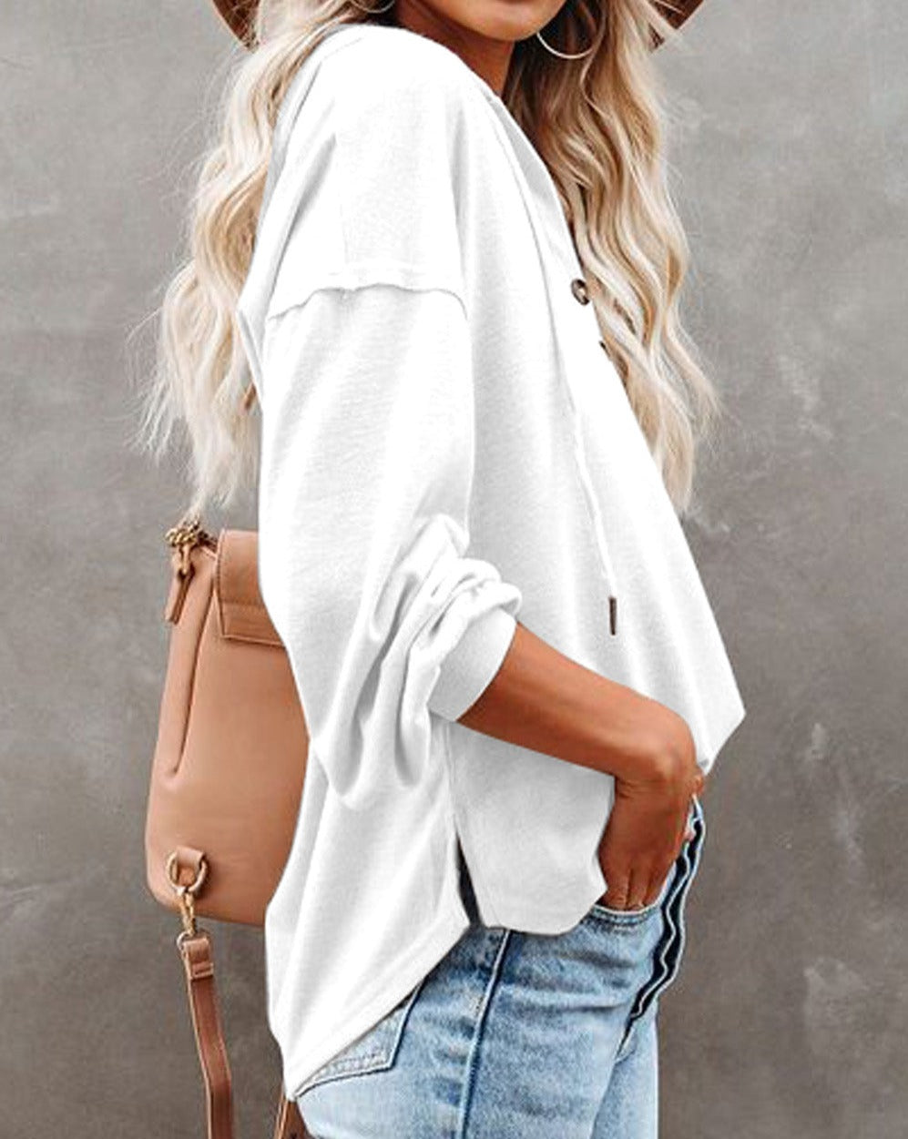 Half Buttoned High Low Hoodie