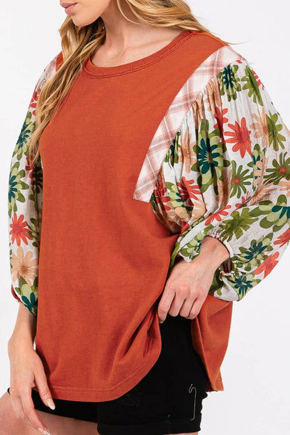 Floral Patchwork Puff Sleeve Blouse