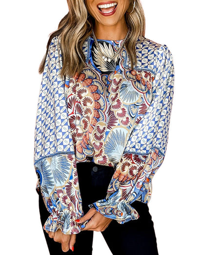 Floral Geometric Long Sleeve Blouse