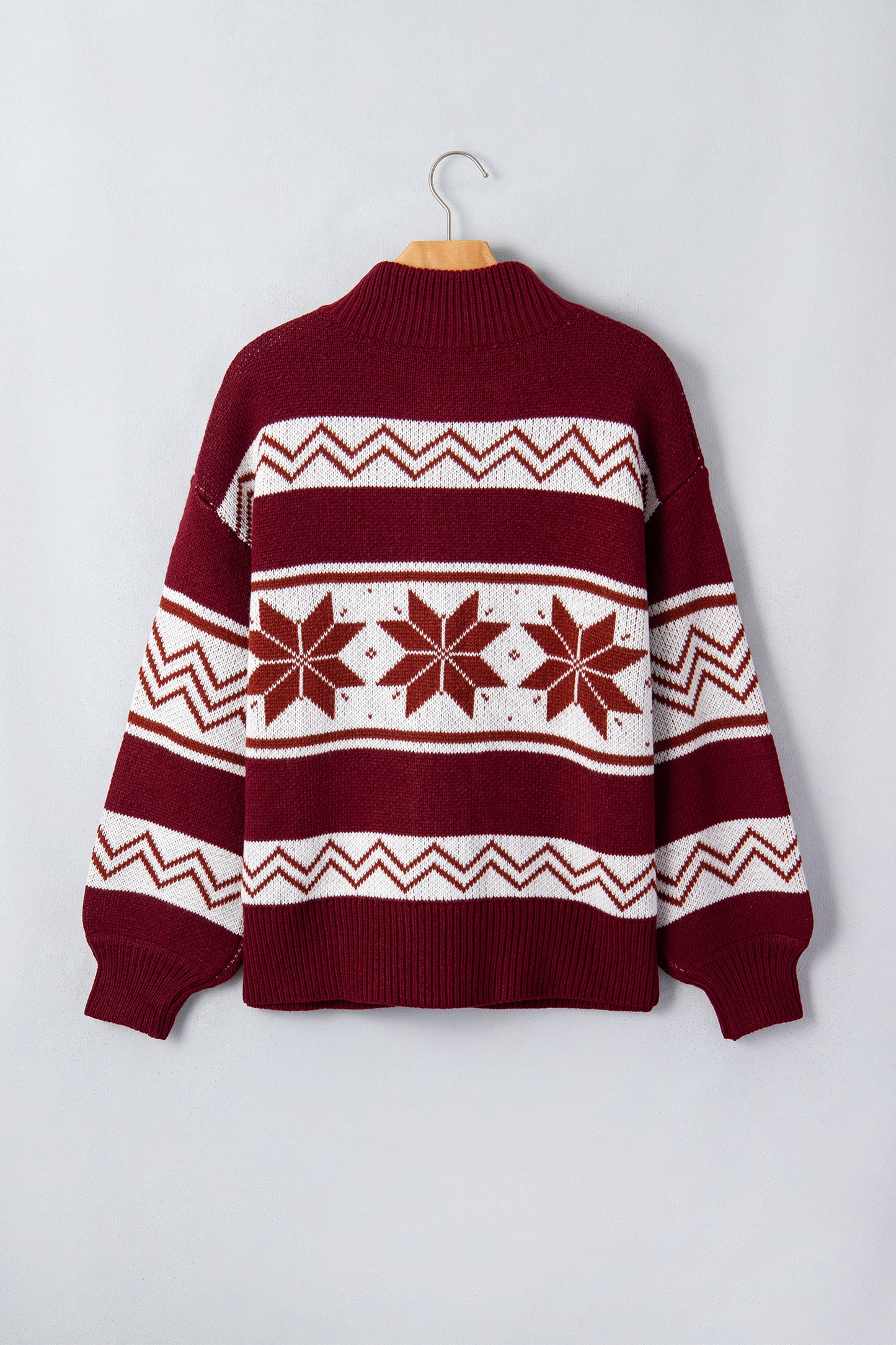 Geometric Fair Isle Knit Zip-Up Mock Neck Cardigan