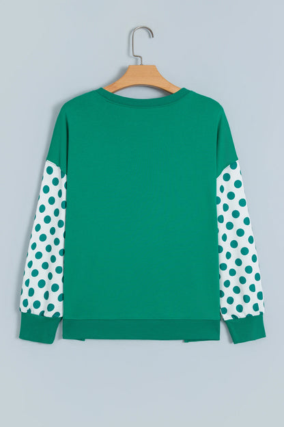 Polka Dot Patchwork Drop Shoulder Sweatshirt