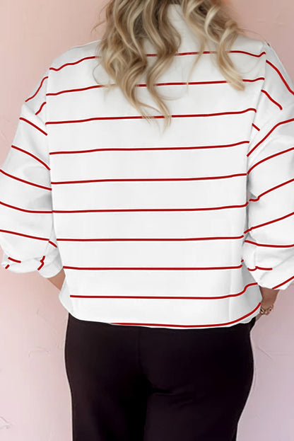 Stripe Zipped V-Neck Long Sleeve Top