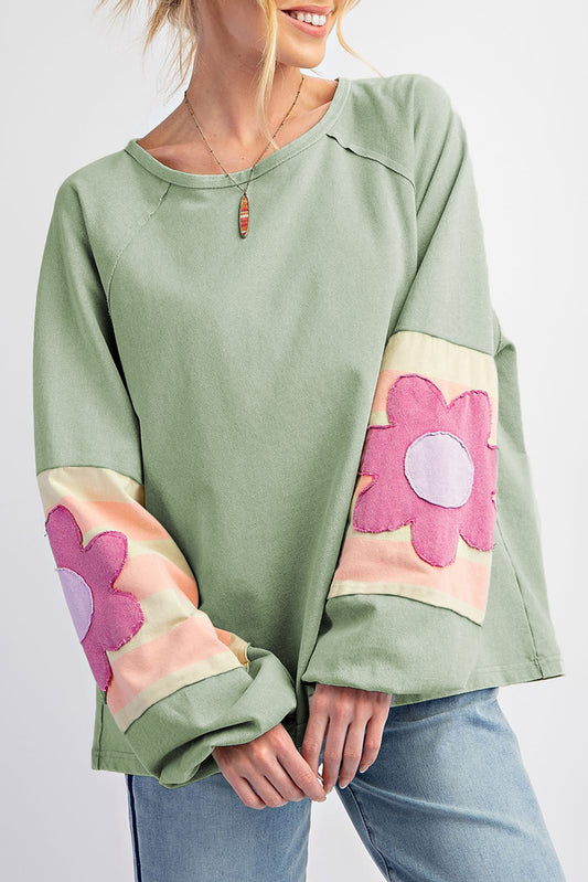 Floral Raglan Sleeve Reverse Seam Top