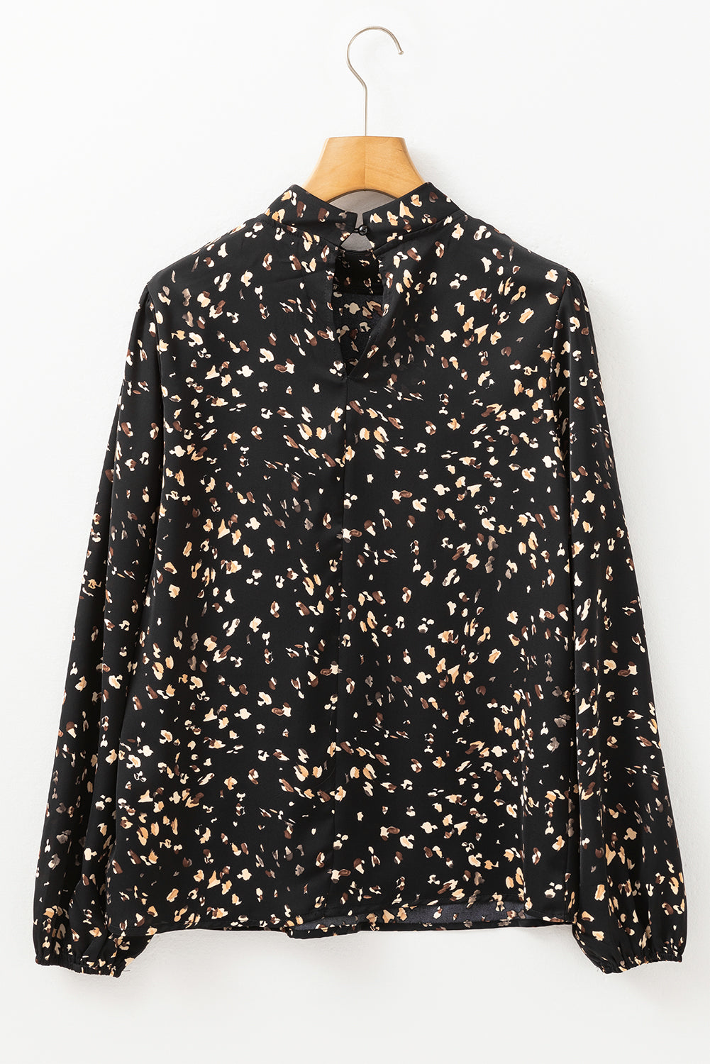 Leopard Lantern Sleeve Pleated Blouse