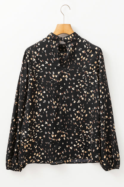Leopard Lantern Sleeve Pleated Blouse
