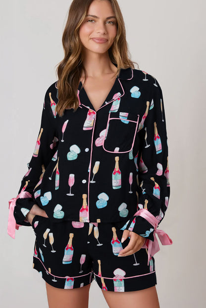 Valentine Wine Glass Bow Tie Pajama Set
