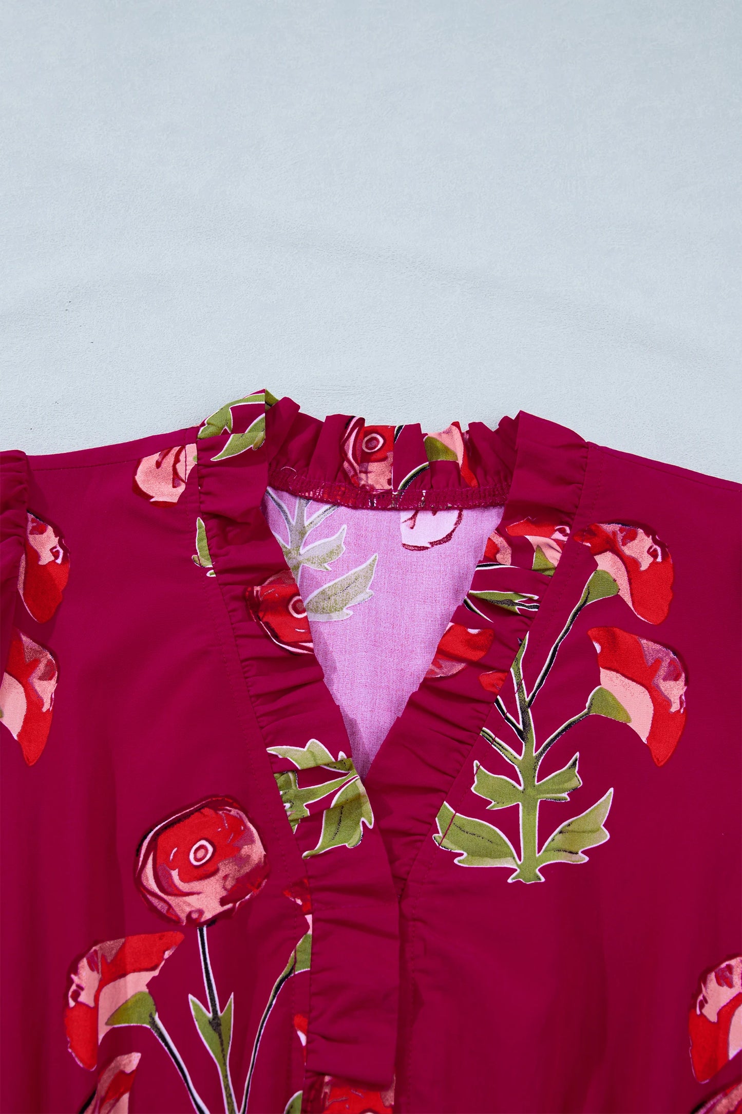 Floral Frilled V-Neck Ruffle Maxi Dress