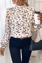 Leopard Lantern Sleeve Pleated Blouse