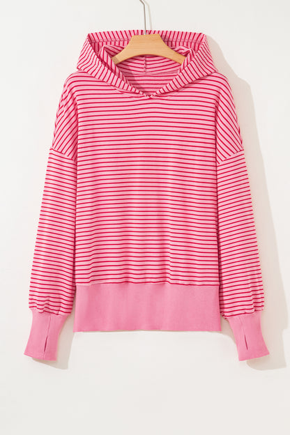 Stripe Thumbhole Drop Shoulder Sleeve Hoodie
