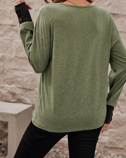 Colorblock Long Sleeve V-Neck Top