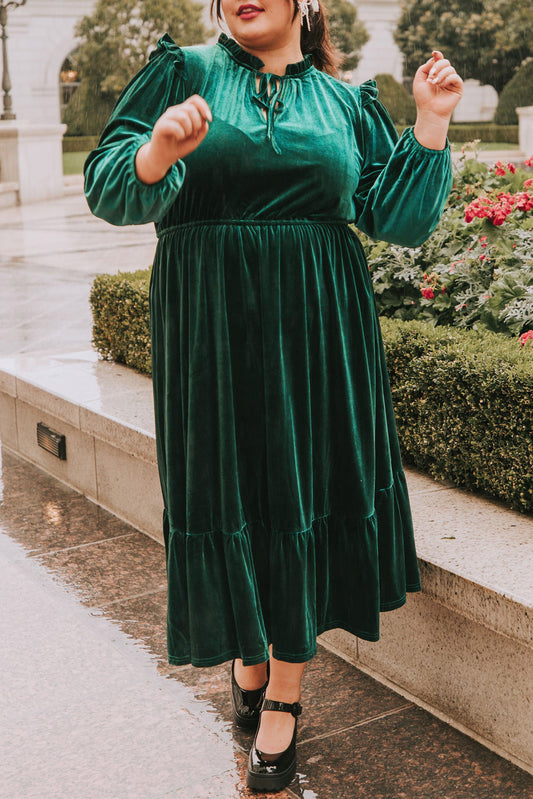 Velvet Ruffle Midi Dress Plus Size