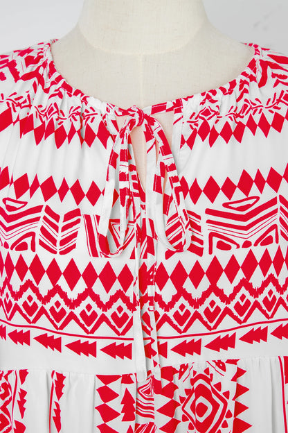 Boho Tied V-Neck 3/4 Sleeve Maxi Dress