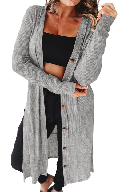 Ribbed Split Hem Duster Cardigan