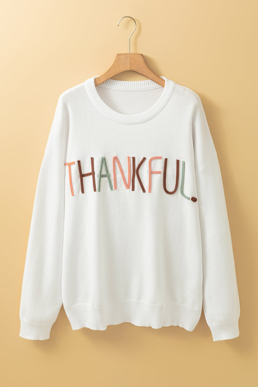 Plus Size Thankful Embroidered Sweater