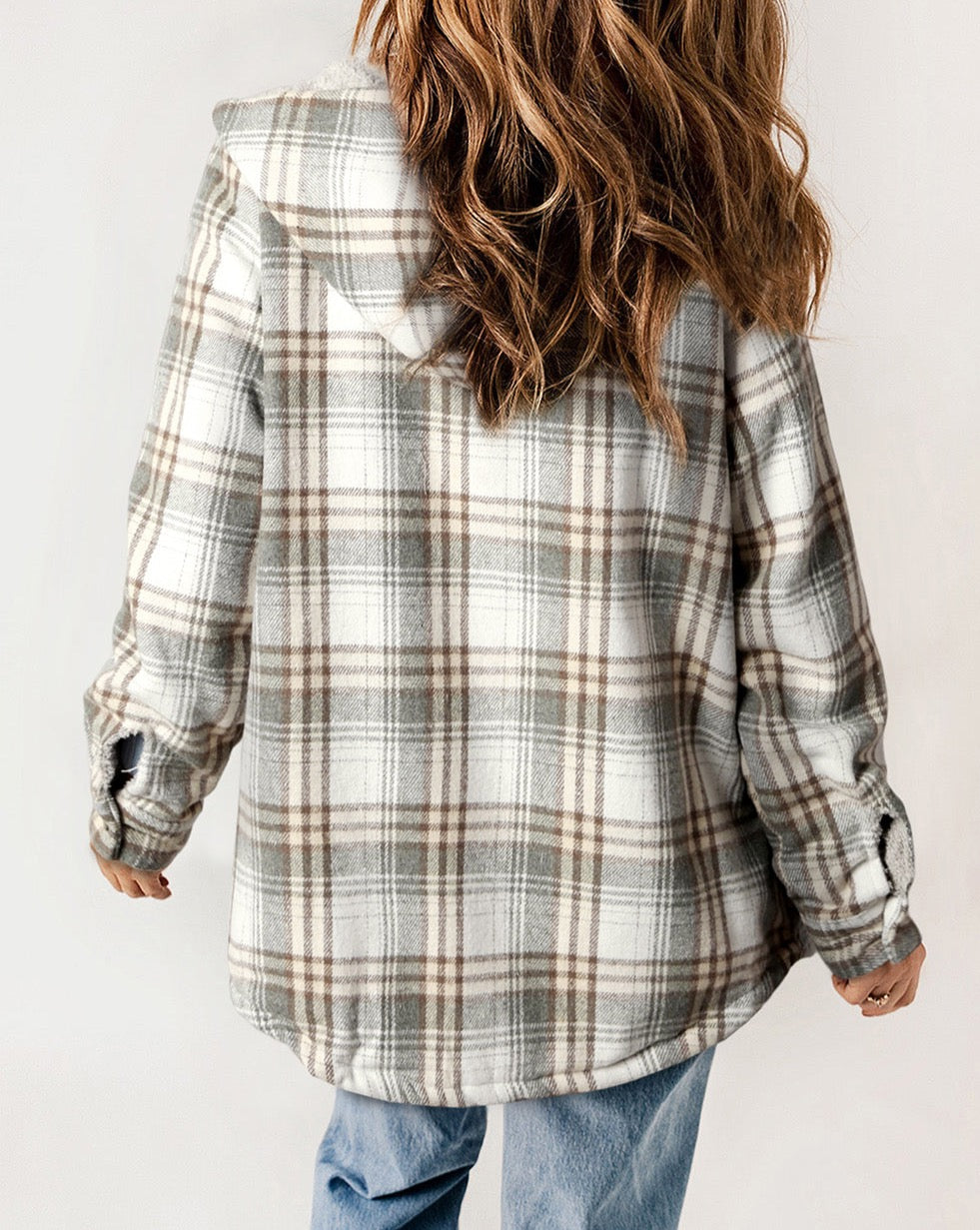 Plaid Sherpa Lined Hooded Shacket