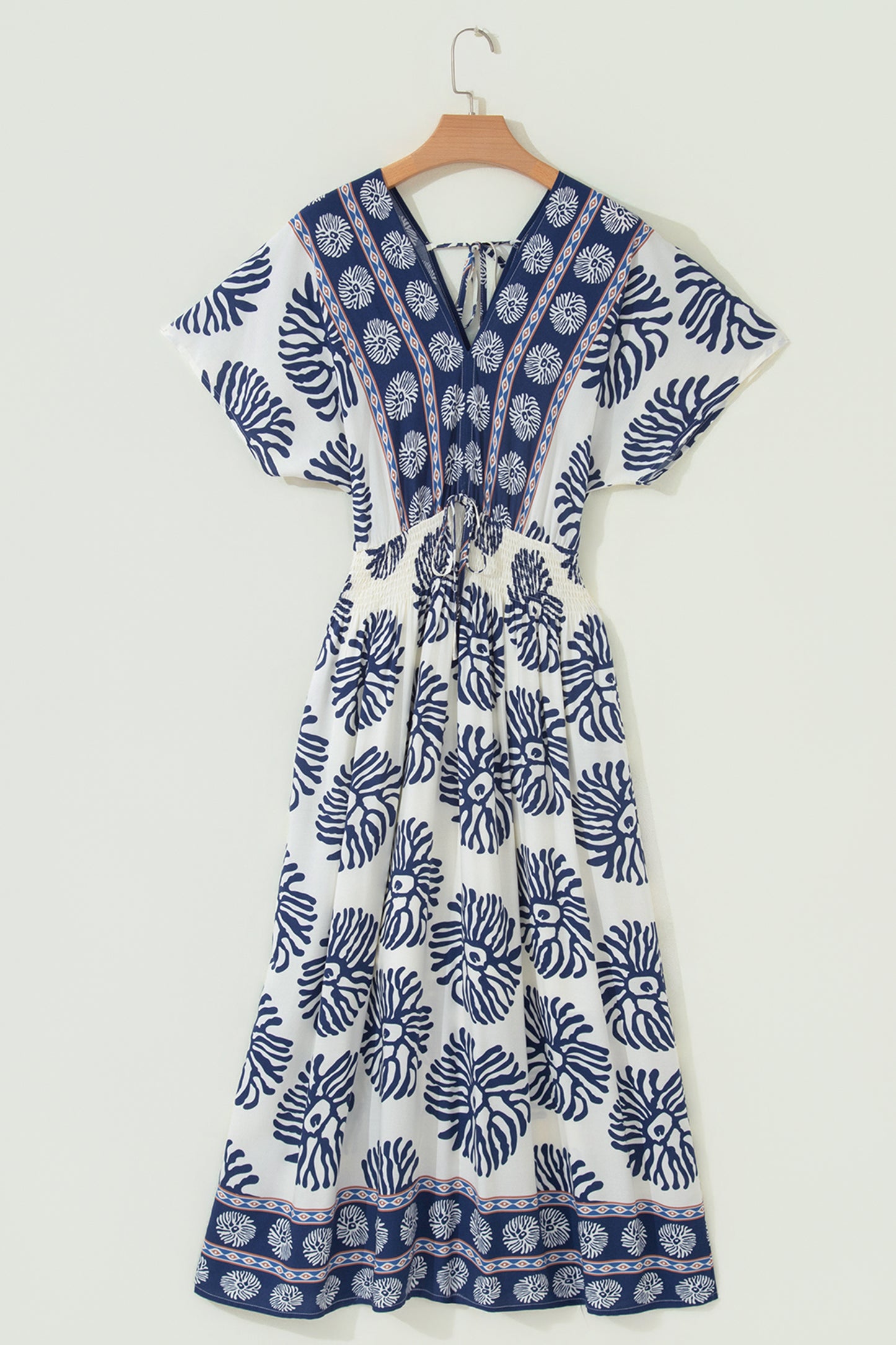 Boho Floral Patchwork V-Neck Dolman Maxi Dress