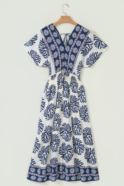 Boho Floral Patchwork V-Neck Dolman Maxi Dress