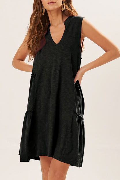 Split V-Neck Tiered Sleeveless Dress