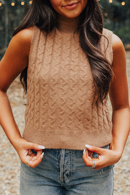 Cable Knit Turtleneck Tank Top