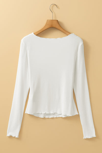 Ribbed Knit Reverse Seam Long Sleeve Top