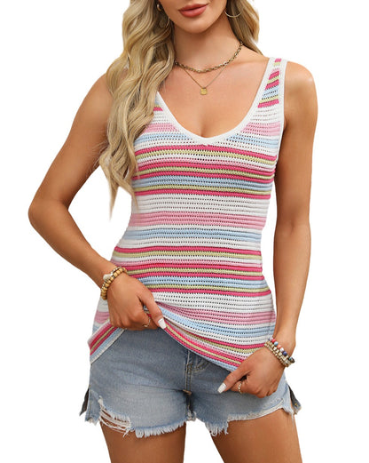 Stripe Pointelle Knit Tank Top