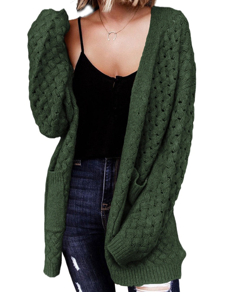 Lattice Open Front Pocketed Cardigan