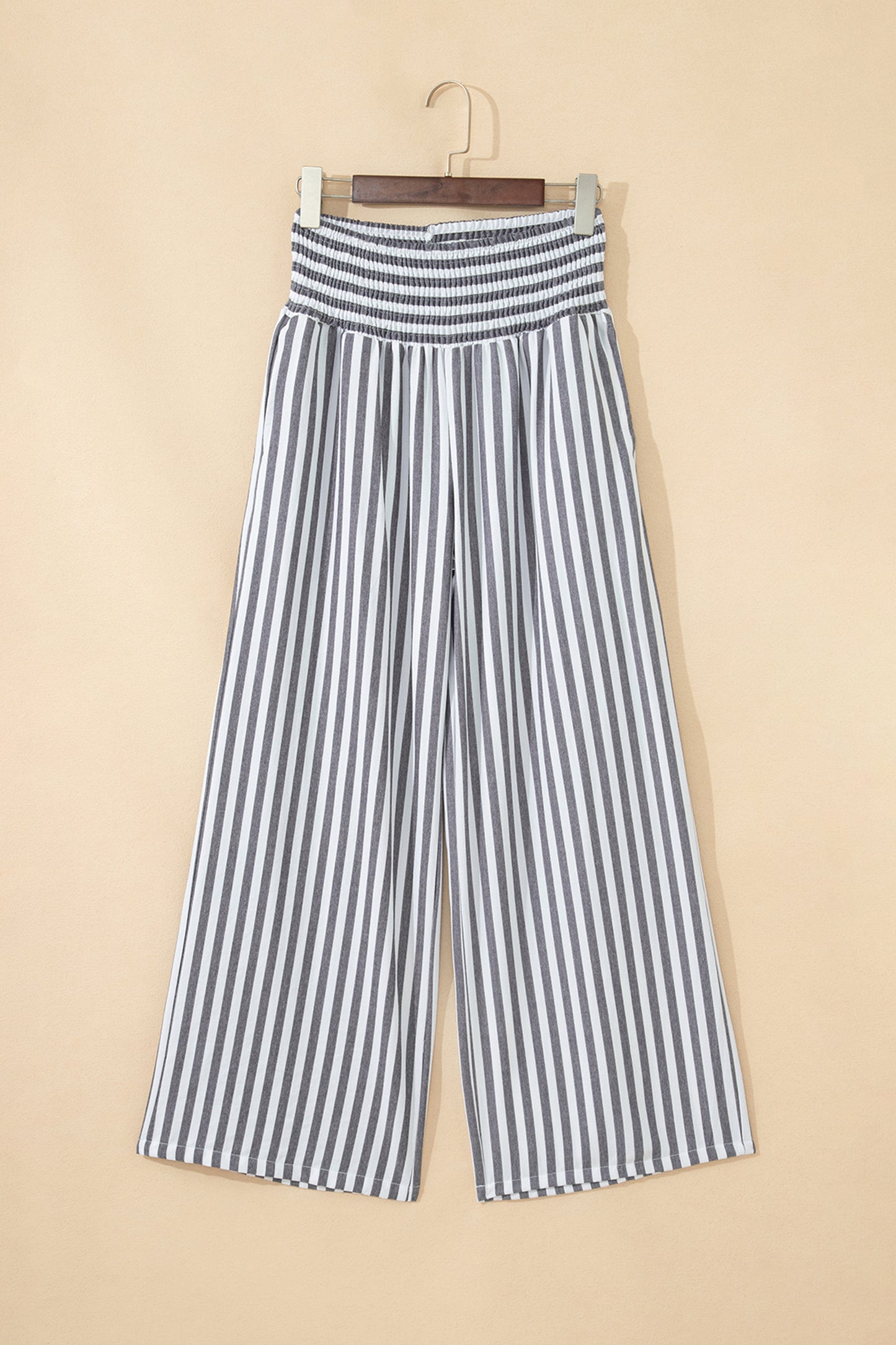 Stripe Shirred High Waist Wide Leg Pants