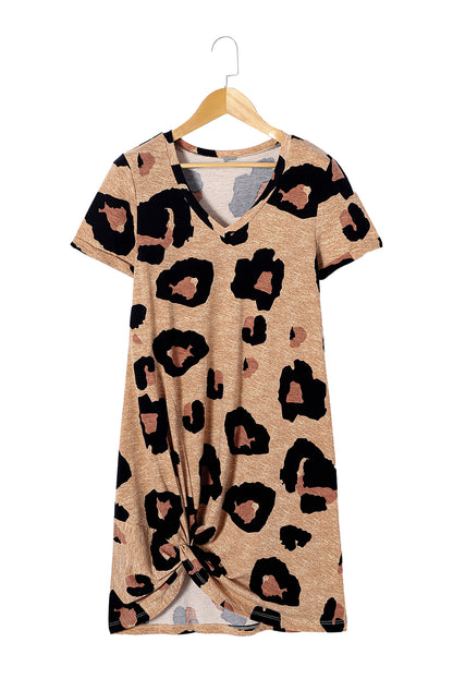 Leopard Twist Front V-Neck Dress