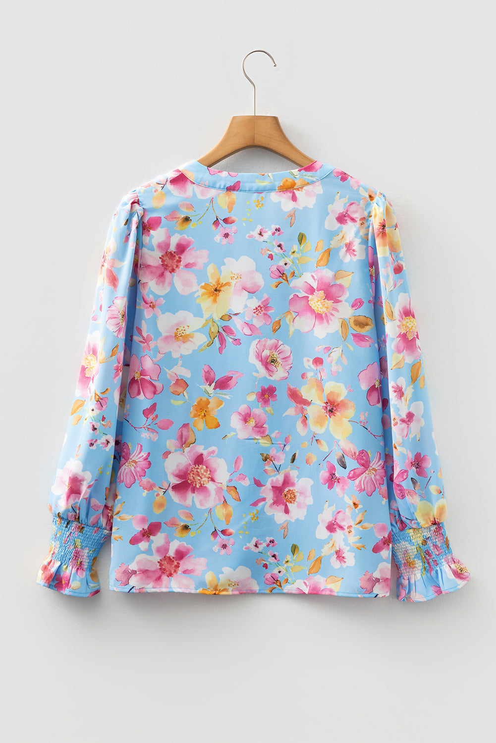 Floral Smocked Long Sleeve V-Neck Blouse