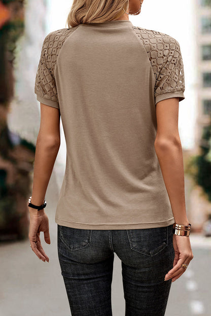 Lace Raglan Sleeve Pleated Tee