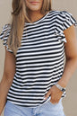 Stripe Ruffle Short Sleeve Tee