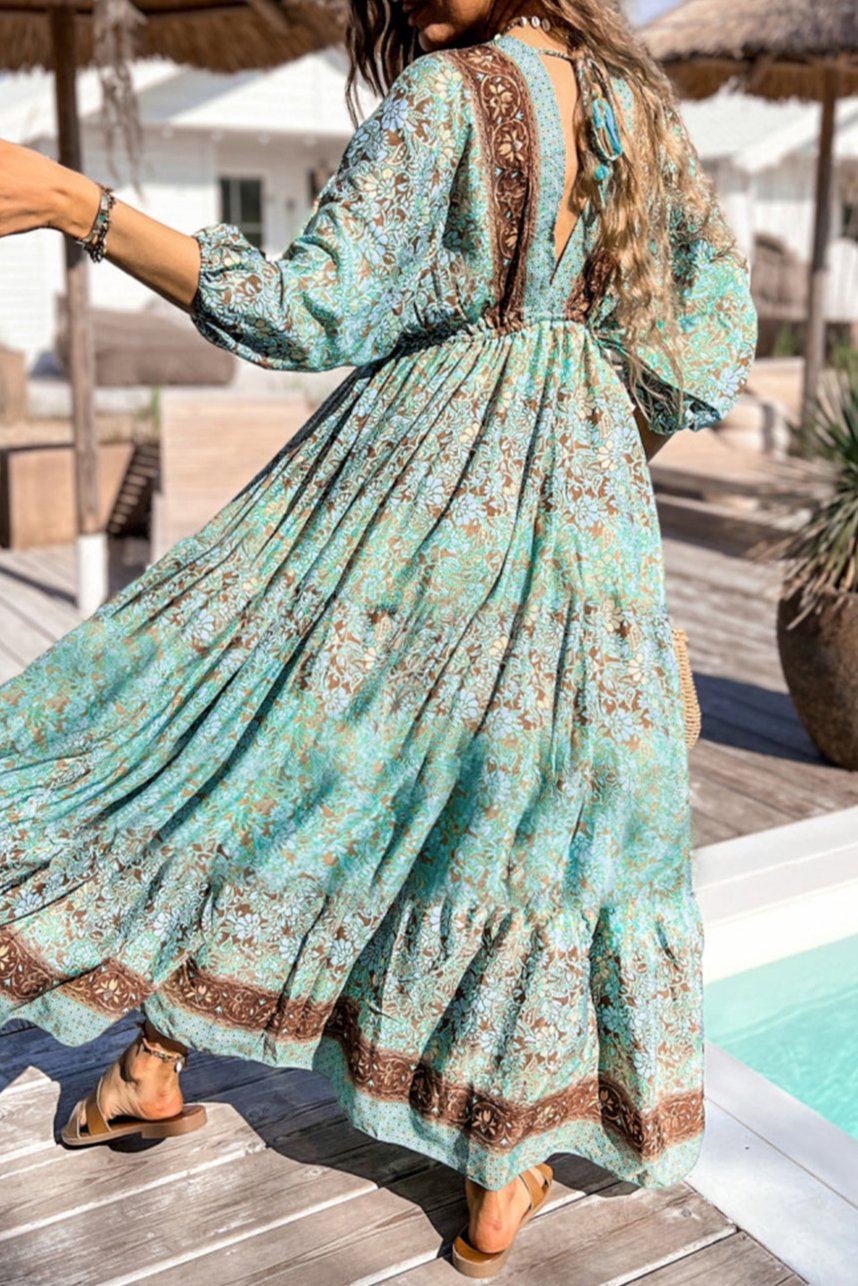 Boho Floral Open Back Maxi Dress