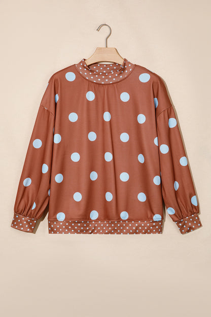 Polka Dot Patchwork Drop Shoulder Oversized Sweatshirt